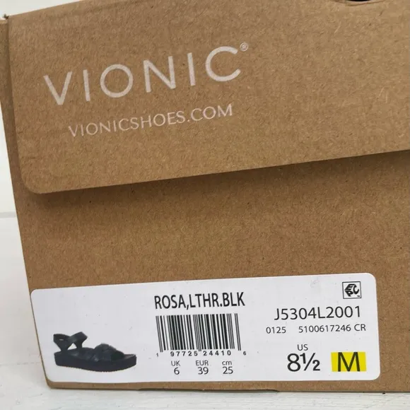 Vionic Rosa Black Leather Strapy Platform Sandals NWT
