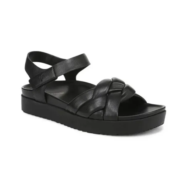 Vionic Rosa Black Leather Strapy Platform Sandals NWT