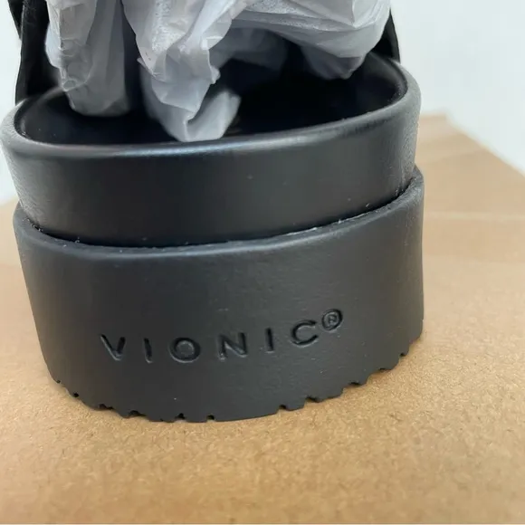 Vionic Rosa Black Leather Strapy Platform Sandals NWT