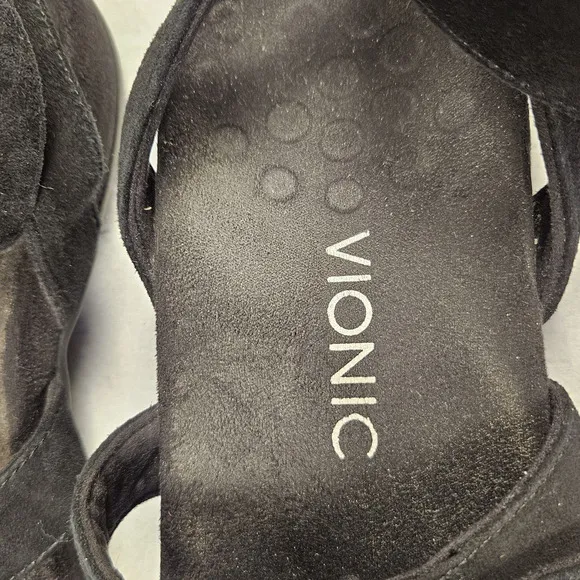 Vionic Sahara Gladiator Sandals Buckle Black Size 8 Suede Leather Ankle Strap