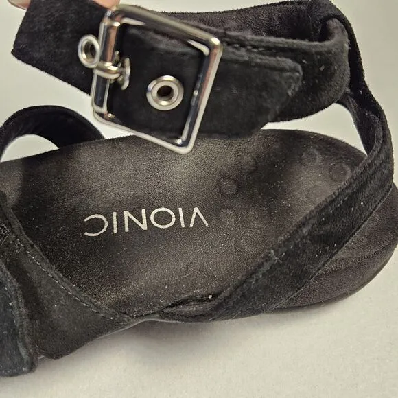Vionic Sahara Gladiator Sandals Buckle Black Size 8 Suede Leather Ankle Strap