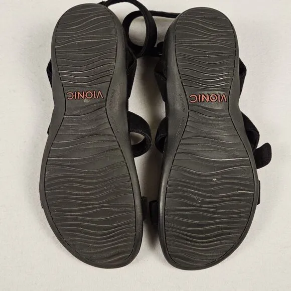 Vionic Sahara Gladiator Sandals Buckle Black Size 8 Suede Leather Ankle Strap