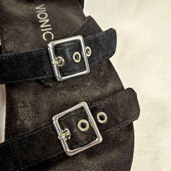 Vionic Sahara Gladiator Sandals Buckle Black Size 8 Suede Leather Ankle Strap