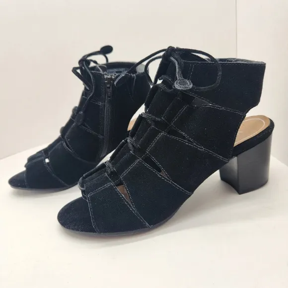 Vionic shooties women's 9 black suede Bristol sandals heels gladiator lace up