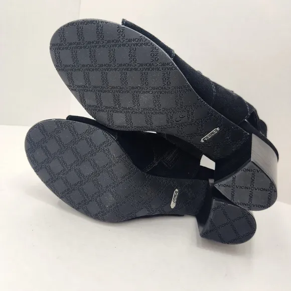 Vionic shooties women's 9 black suede Bristol sandals heels gladiator lace up