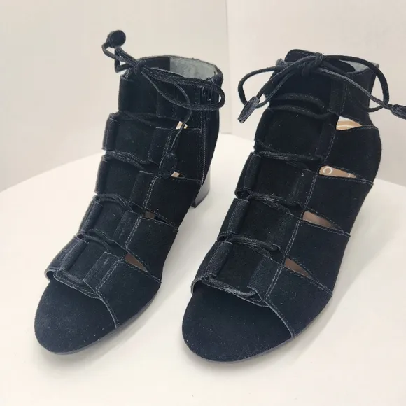Vionic shooties women's 9 black suede Bristol sandals heels gladiator lace up