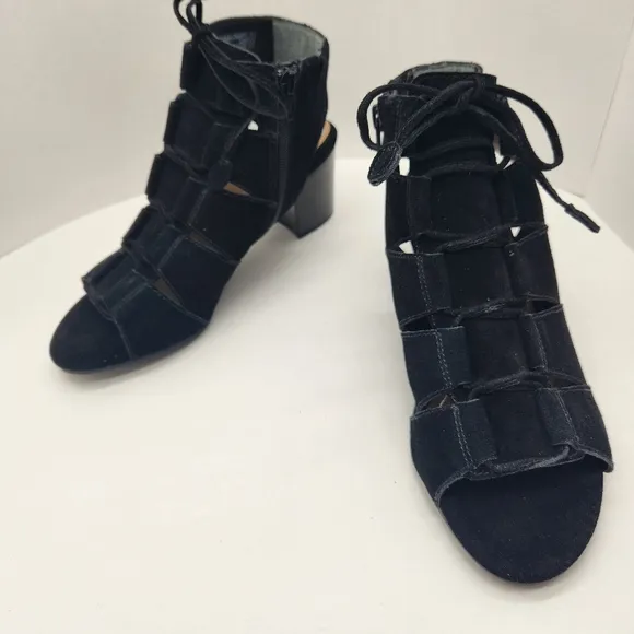 Vionic shooties women's 9 black suede Bristol sandals heels gladiator lace up