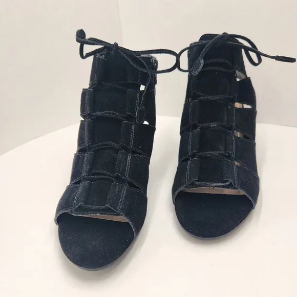 Vionic shooties women's 9 black suede Bristol sandals heels gladiator lace up
