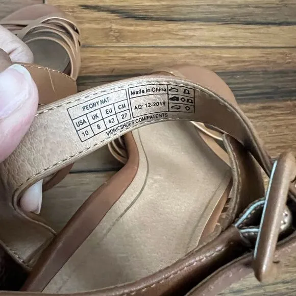 Vionic Tan Leather Peony Woven Block Heeled Sandals 10