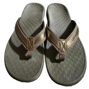 Vionic Tide II Toe Post Sandal Brown Bronze Metallic Leather Trim Orthotic NWOT