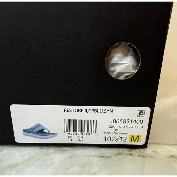 Vionic Unisex Sky Blue Restore II Thongs Sandals Size 10 1/2 Mens 12 Womens