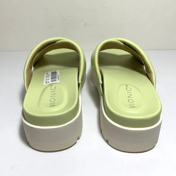 Vionic Vesta Sandals Patent Leather Crisscross Slip On Platform Pale Lime Size 9