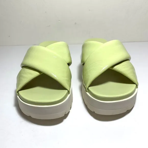 Vionic Vesta Sandals Patent Leather Crisscross Slip On Platform Pale Lime Size 9
