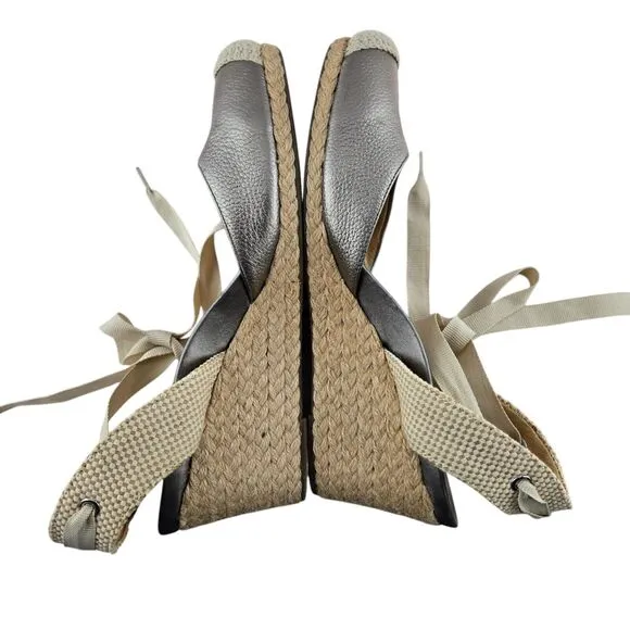 Vionic Wedge Sandals Womens 10 Aruba Maris Espadrille Silver Leather Ankle Wrap