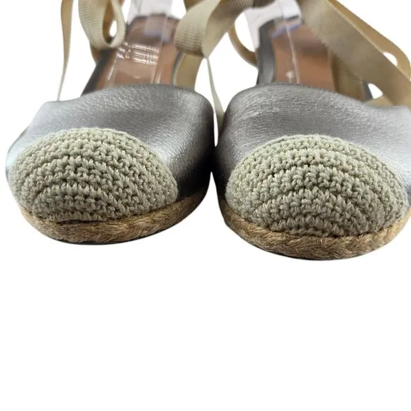 Vionic Wedge Sandals Womens 10 Aruba Maris Espadrille Silver Leather Ankle Wrap