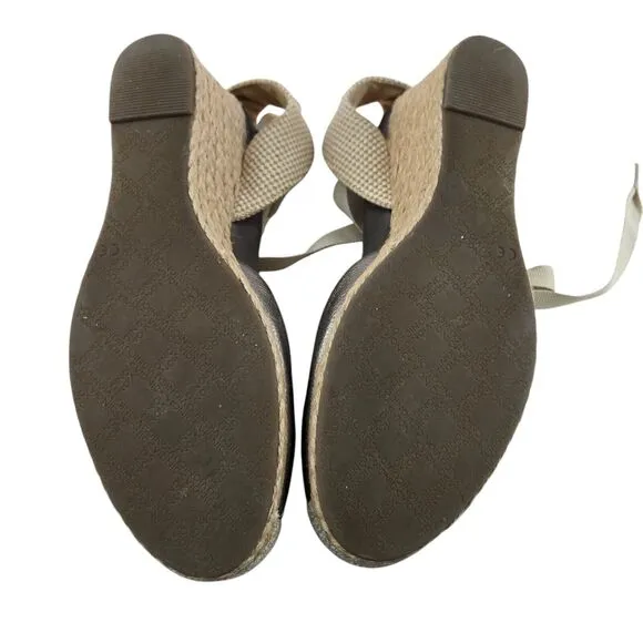 Vionic Wedge Sandals Womens 10 Aruba Maris Espadrille Silver Leather Ankle Wrap