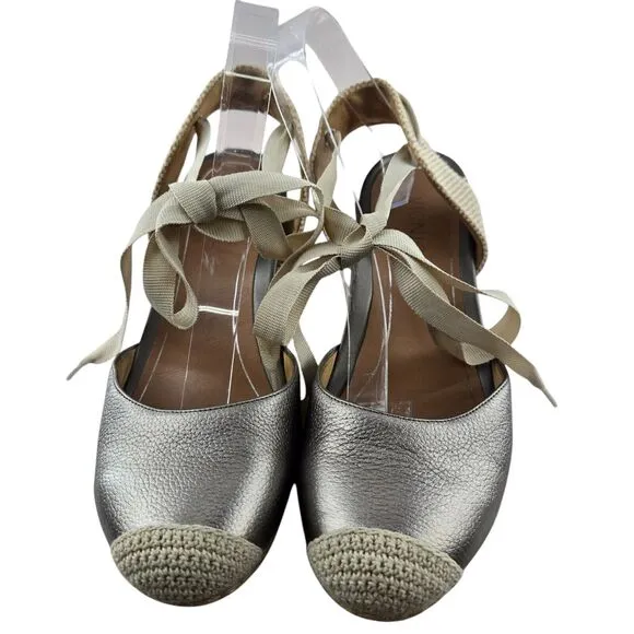 Vionic Wedge Sandals Womens 10 Aruba Maris Espadrille Silver Leather Ankle Wrap