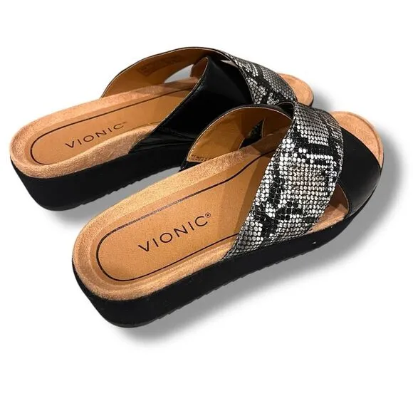 Vionic Women's Size 7 Hayden Snakeskin Platform Sandals Slided New