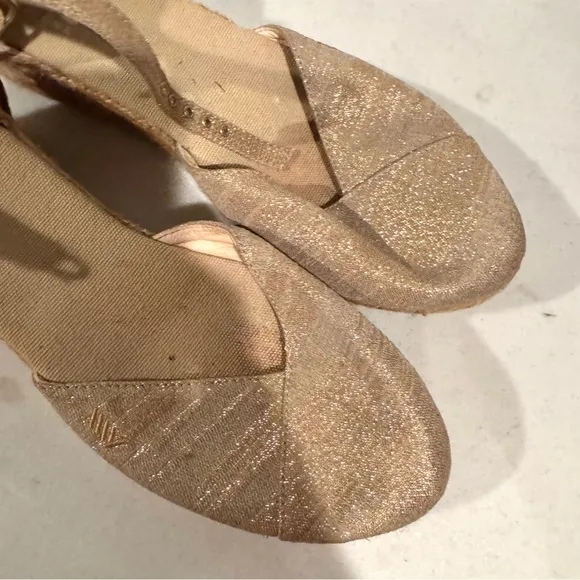 Viscata Pubol Espadrille Ankle Strap Metallic Canvas Wedge Beige Size 41/10