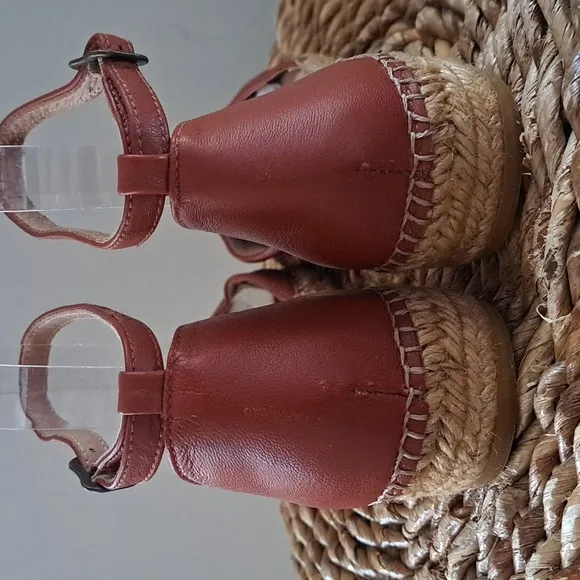 Viscata Womens Rust Brown Leather Espadrille Sandals Ankle Strap/Buckle S-9/EU40