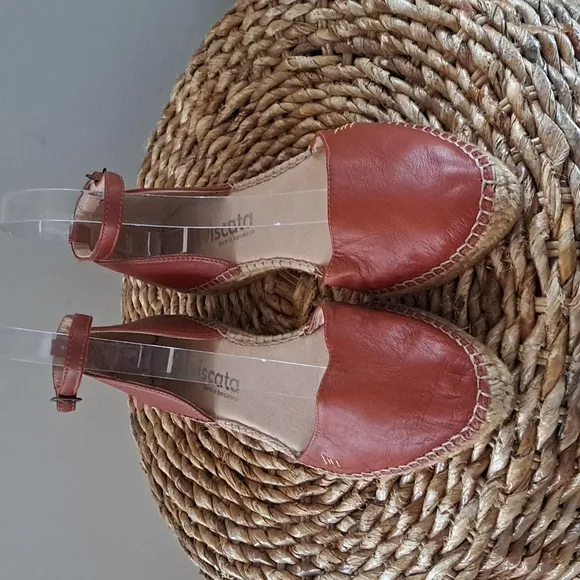 Viscata Womens Rust Brown Leather Espadrille Sandals Ankle Strap/Buckle S-9/EU40