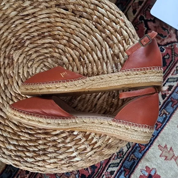 Viscata Womens Rust Brown Leather Espadrille Sandals Ankle Strap/Buckle S-9/EU40