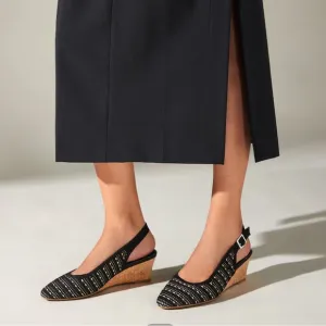 Vivaia NEW Tamia Almond-Toe Slingback Wedge Sandals