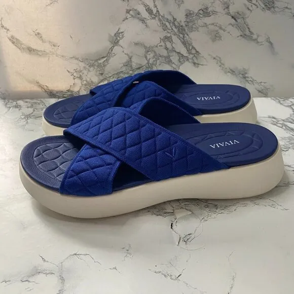 Vivaia Women 41.5 US 10 Sport Sandals Katarina Slide Slip On Quilted Blue Shoe
