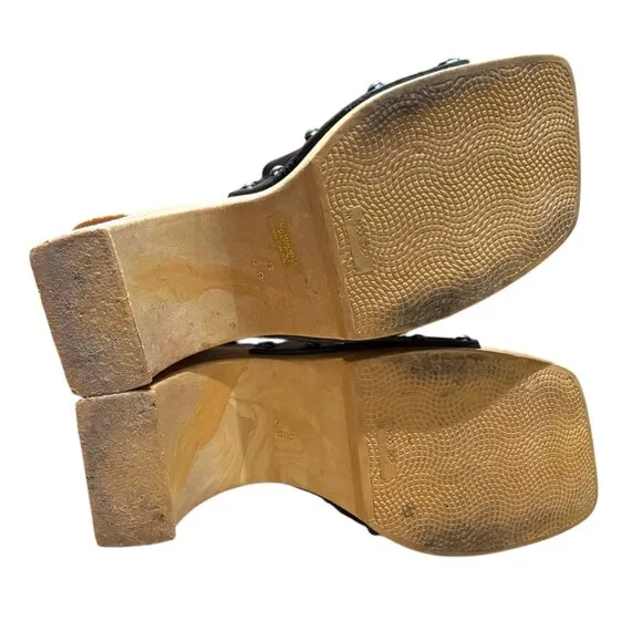 VTG 90s Y2K Faux Leather Square Toe Platform Mule Sandal 39 8 Flare Heel Italy