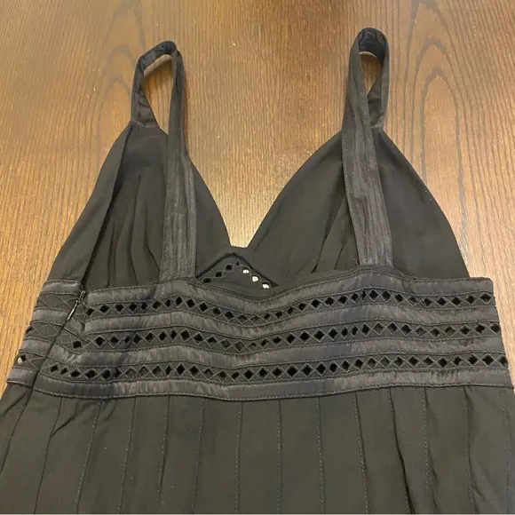 VTG Catherine Malandrino Silk &amp; Wool Blend Black V-neck Pleated Dress Size 10