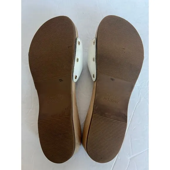 Vtg Dr. Scholl's Original Collection White Leather Slip-On Block Heel Sandals 9M