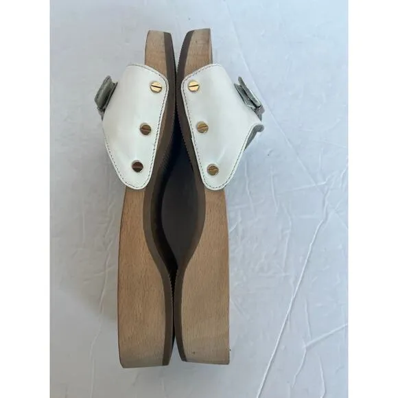 Vtg Dr. Scholl's Original Collection White Leather Slip-On Block Heel Sandals 9M