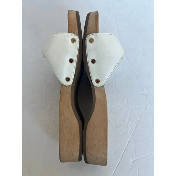 Vtg Dr. Scholl's Original Collection White Leather Slip-On Block Heel Sandals 9M