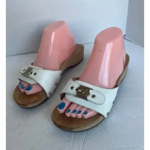 Vtg Dr. Scholl's Original Collection White Leather Slip-On Block Heel Sandals 9M
