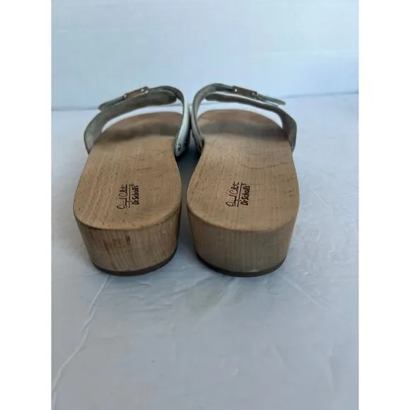 Vtg Dr. Scholl's Original Collection White Leather Slip-On Block Heel Sandals 9M