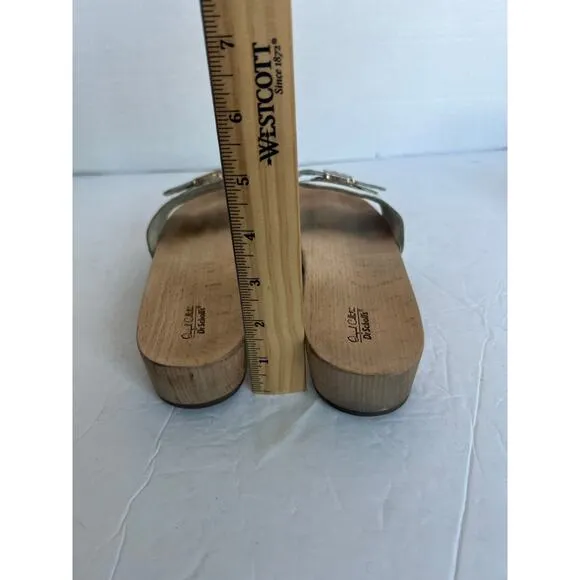 Vtg Dr. Scholl's Original Collection White Leather Slip-On Block Heel Sandals 9M