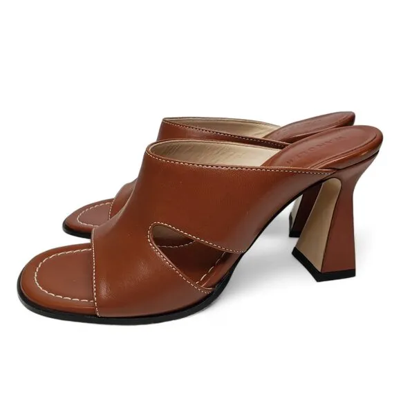 Wandler Marie Lambskin Mule Brown Leather Square Toe Squared Toe Sandals Size 7