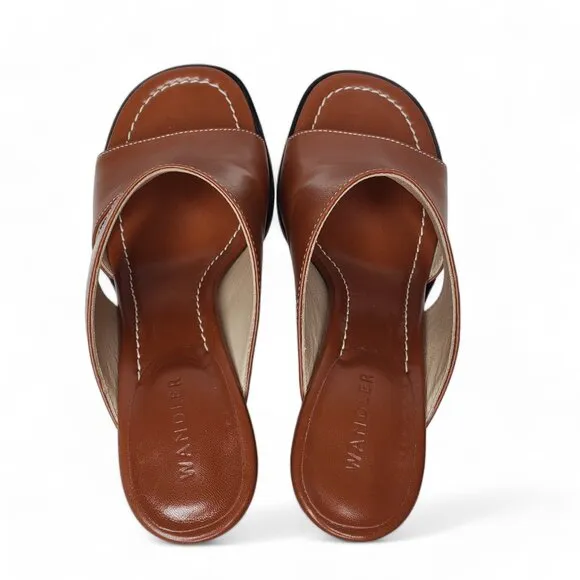Wandler Marie Lambskin Mule Brown Leather Square Toe Squared Toe Sandals Size 7