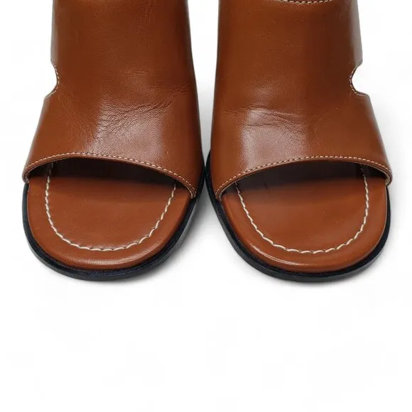 Wandler Marie Lambskin Mule Brown Leather Square Toe Squared Toe Sandals Size 7