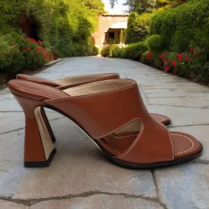 Wandler Marie Lambskin Mule Brown Leather Square Toe Squared Toe Sandals Size 7