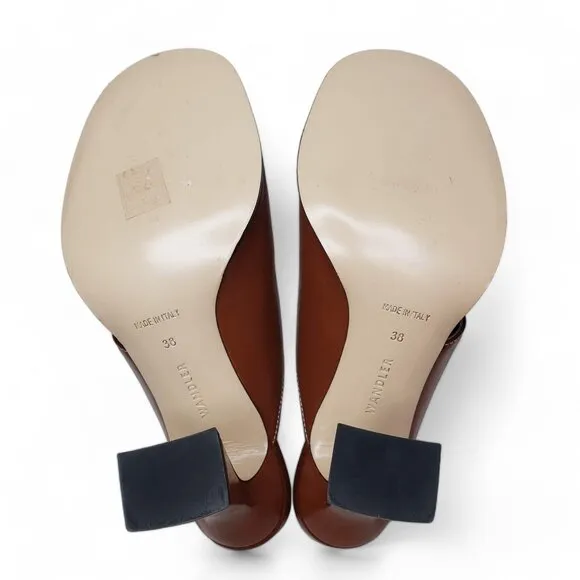 Wandler Marie Lambskin Mule Brown Leather Square Toe Squared Toe Sandals Size 7
