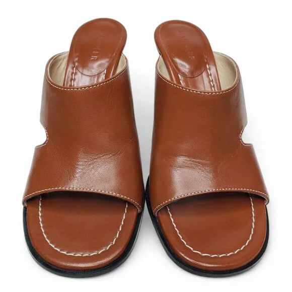 Wandler Marie Lambskin Mule Brown Leather Square Toe Squared Toe Sandals Size 7