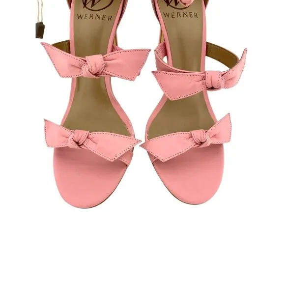 Werner Pink Bow Strappy Sandals Stiletto Heels Pink Leather SZ 38 EU  7 US NIB