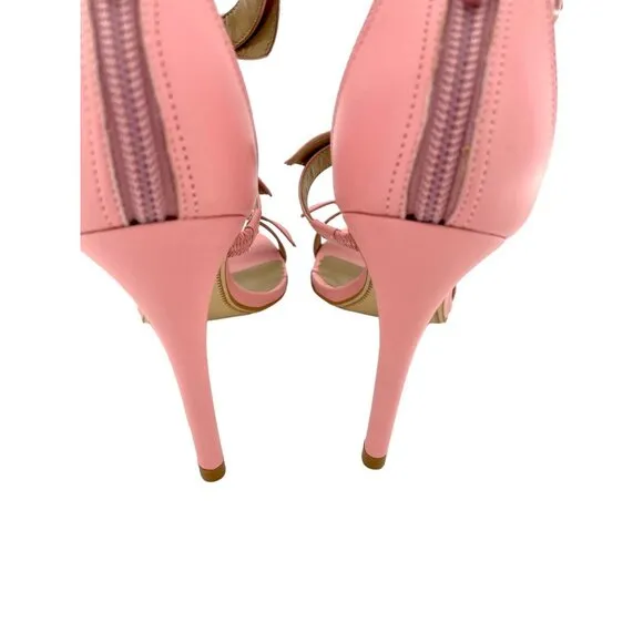 Werner Pink Bow Strappy Sandals Stiletto Heels Pink Leather SZ 38 EU  7 US NIB
