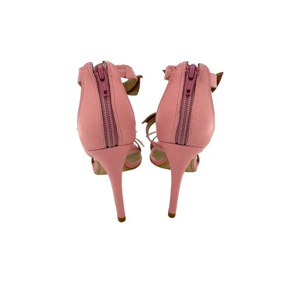 Werner Pink Bow Strappy Sandals Stiletto Heels Pink Leather SZ 38 EU  7 US NIB