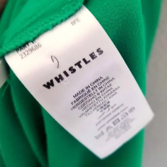 Whistles Kelly Green Zelena Midi Dress 10 Crepe Flutter Sleeves Bow Back $320