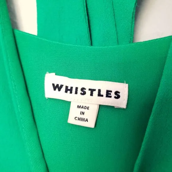 Whistles Kelly Green Zelena Midi Dress 10 Crepe Flutter Sleeves Bow Back $320