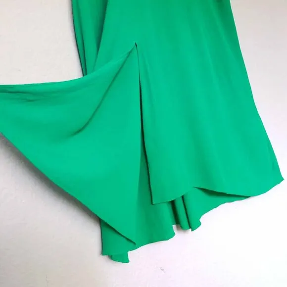 Whistles Kelly Green Zelena Midi Dress 10 Crepe Flutter Sleeves Bow Back $320