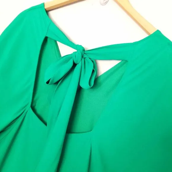 Whistles Kelly Green Zelena Midi Dress 10 Crepe Flutter Sleeves Bow Back $320