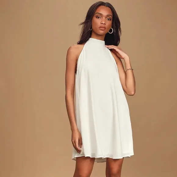 White Halter Swing Dress